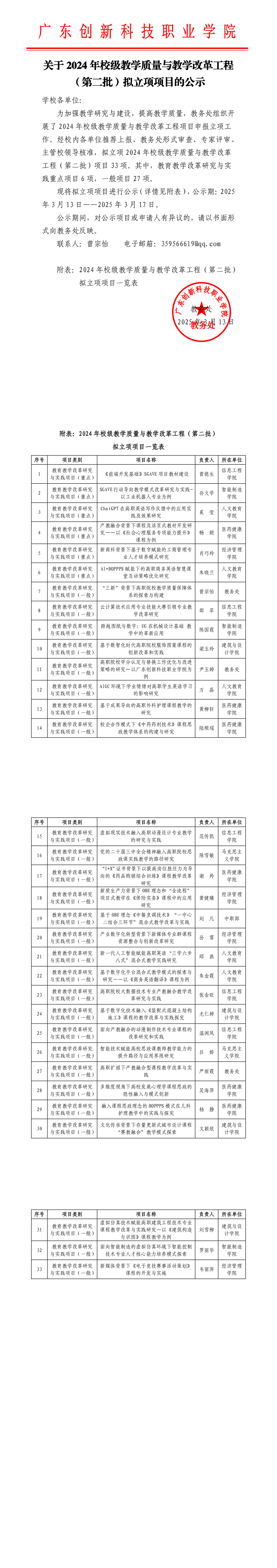 关于2024年校级教学质量与教学改革工程（第二批）拟立项项目的公示.png